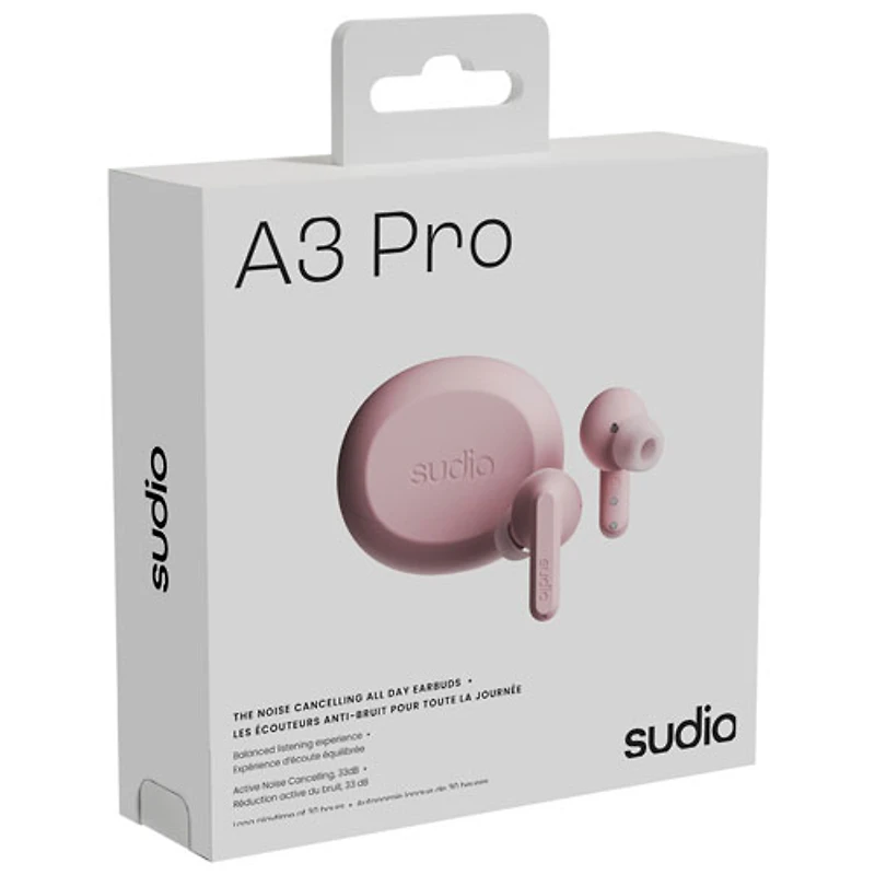 Écouteurs boutons 100 % sans fil à suppression du bruit A3 Pro Audio de Sudio - Rose