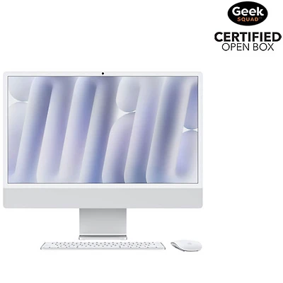 Boîte ouverte - iMac de 24 po d'Apple (automne 2024) - Argenté (puce M4 d'Apple/processeur graphique 8 coeurs/RAM 16 Go/SSD 256 Go) - Anglais