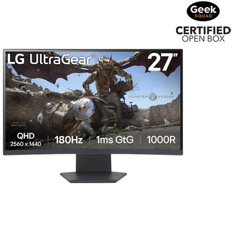 Open Box - LG UltraGear 27" 1440p WQHD 180Hz 1ms GTG Curved VA LED FreeSync Gaming Monitor (27GS60QN-B) - Purple Grey