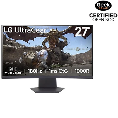 Open Box - LG UltraGear 27" 1440p WQHD 180Hz 1ms GTG Curved VA LED FreeSync Gaming Monitor (27GS60QN-B) - Purple Grey