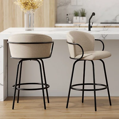Tabouret de bar contemporain pivotant à hauteur de comptoir Kalani de !Nspire - Ensemble de 2 - Gris chaud