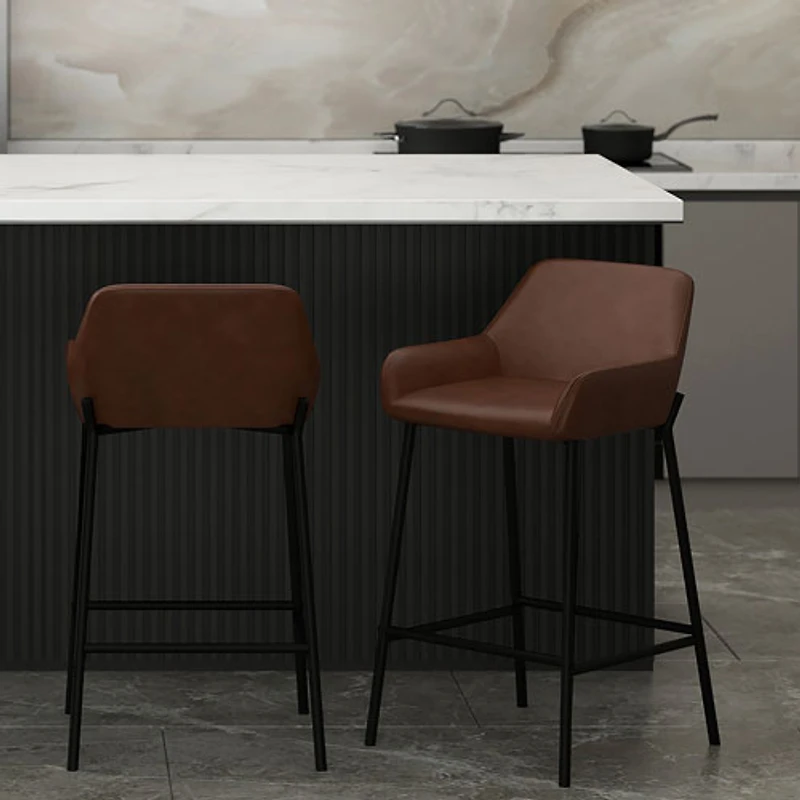 Tabouret de bar contemporain à hauteur de comptoir Baily de !Nspire - Ensemble de 2 - Brun