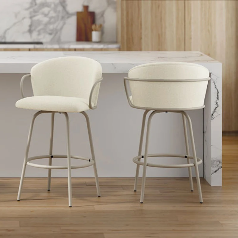 Tabouret de bar contemporain pivotant à hauteur de comptoir Kalani de !NSpire - Ensemble de 2 - Beige