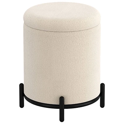 !Nspire Round Fabric Storage Ottoman - Cream