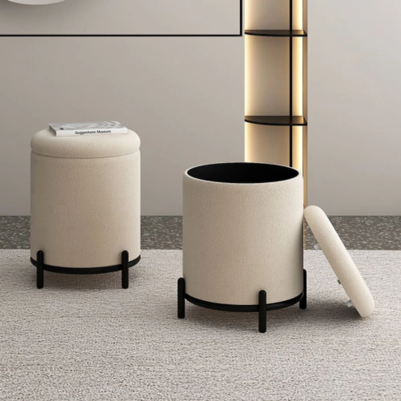 Pouf de rangement rond en tissu !Nspire - Crème