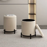 Pouf de rangement rond en tissu !Nspire - Crème