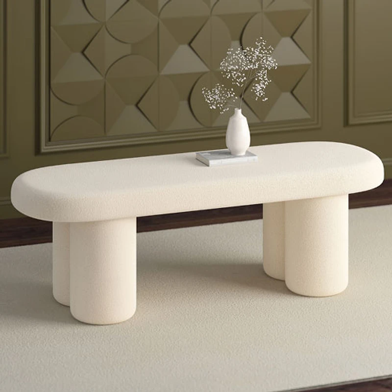 !Nspire Contemporary Boucle Polyester Oval Bench - Cream