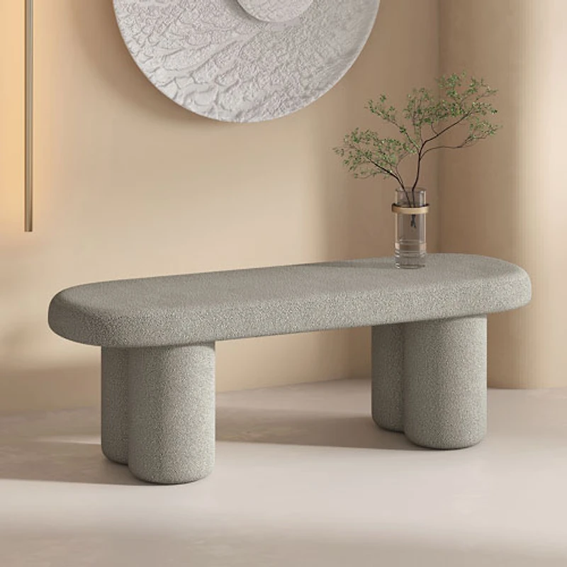 Banc ovale contemporain en polyester bouclé d'!Nspire - Gris chaud