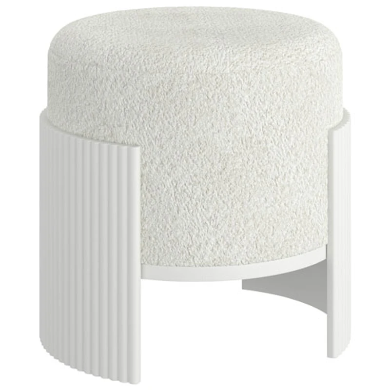 Pouf rond en tissu Inspire - Ivoire/Blanc