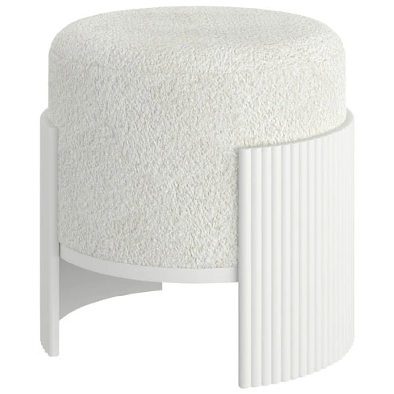 Pouf rond en tissu Inspire - Ivoire/Blanc