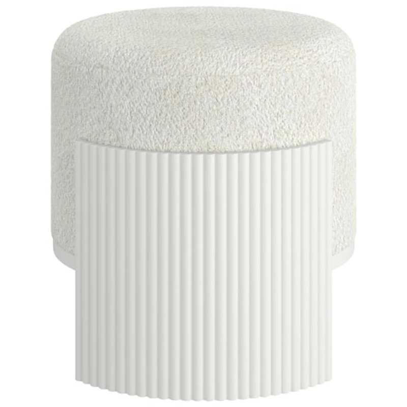 Pouf rond en tissu Inspire - Ivoire/Blanc