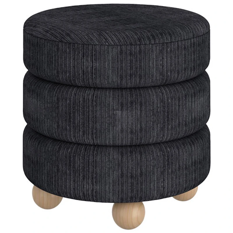 Inspire Fabric Round Ottoman - Black
