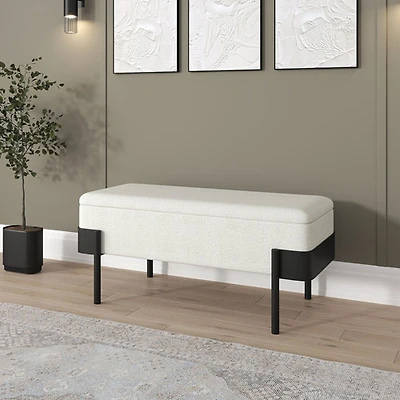 Pouf de rangement contemporain en polyester Inspire - Ivoire