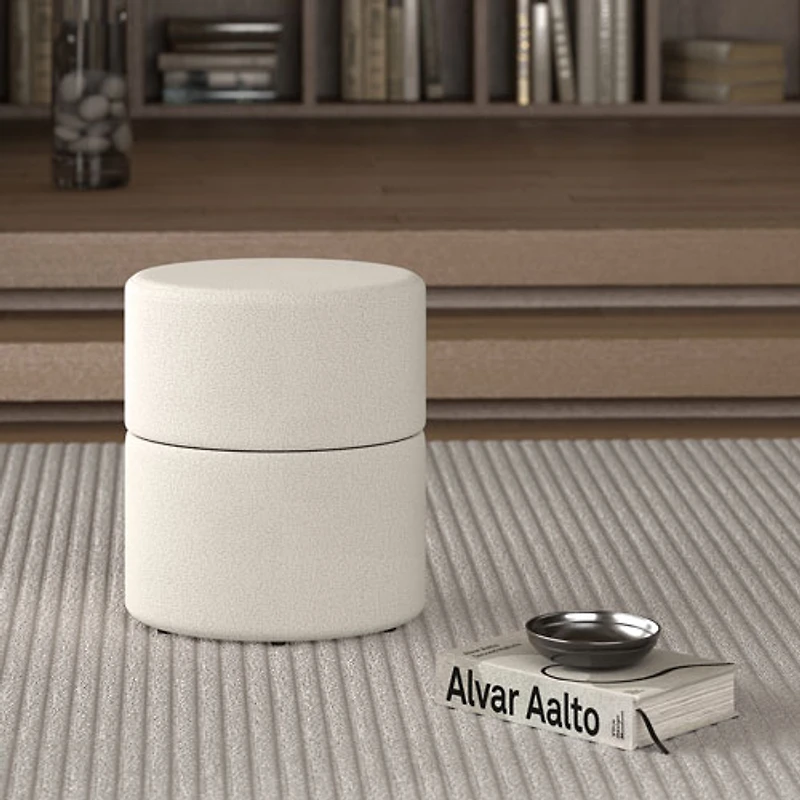 !Nspire Round Fabric Swivel Ottoman - Cream