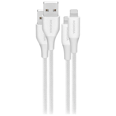 Câble tissé USB-A à Lightning de 1,2 m (3,9 pi) d'Insignia (NS-MCA4AL2-C) - Paquet de 2 - Blanc - Exclusivité Best Buy