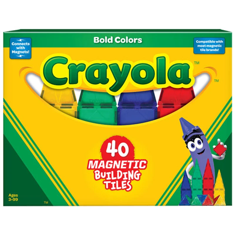 Tuiles de construction magnétiques aux couleurs vives de Crayola - 40 pièces