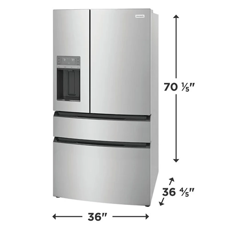 Réfrigérateur à quatre portes 26,3 pi³ 36 po avec distributeur d'eau et de glaçons de Frigidaire (FRMS2733AV) - Inox