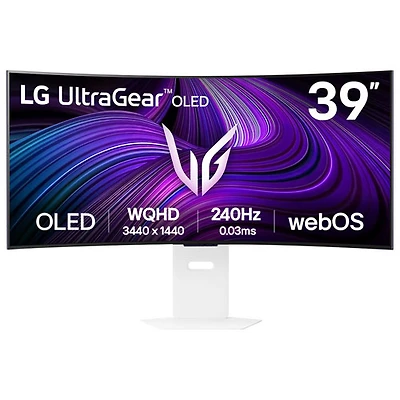Moniteur de jeu incurvé DELO WQHD 240 Hz GTG 0,03 ms G-Sync FreeSync UltraGear de 39 po de LG (39GX90SA-W) - Blanc
