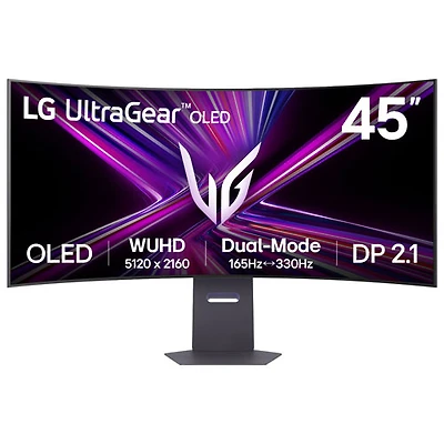 LG UltraGear 45" 5K 330Hz 0.03ms GTG Curved OLED G-Sync FreeSync Gaming Monitor (45GX950A-B) - Black