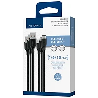 Insignia 3m/1.8 m/1.2m Braided USB-C to USB-A Cables (NS-MCACAB3-C) - Set of 3 -Charcoal - Only at Best Buy