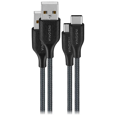 Insignia 1.2m (3.9 ft.) Braided USB-C to USB-A Cable (NS-MCA421C2-C) - 2 Pack - Charcoal - Only at Best Buy