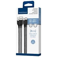 Insignia 1.2m (3.9 ft.) Braided USB-C to USB-A Cable (NS-MCA421C2-C) - 2 Pack - Charcoal - Only at Best Buy