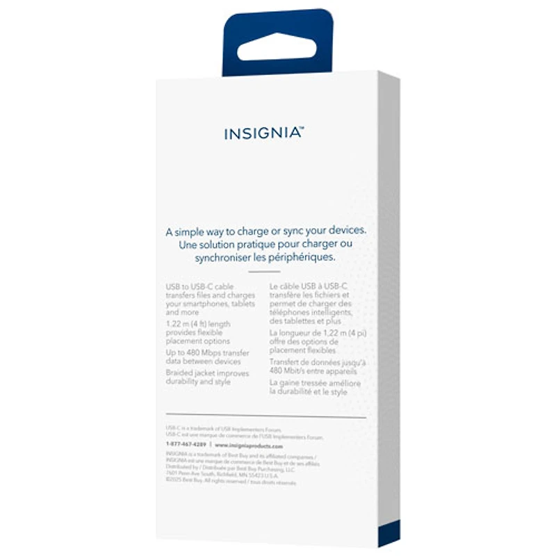 Câble tissé USB-C à USB-A de 1,2 m (3,9 pi) d'Insignia (NS-MCA421C2-C) - Paquet de 2 - Anthracite - Exclusivité Best Buy