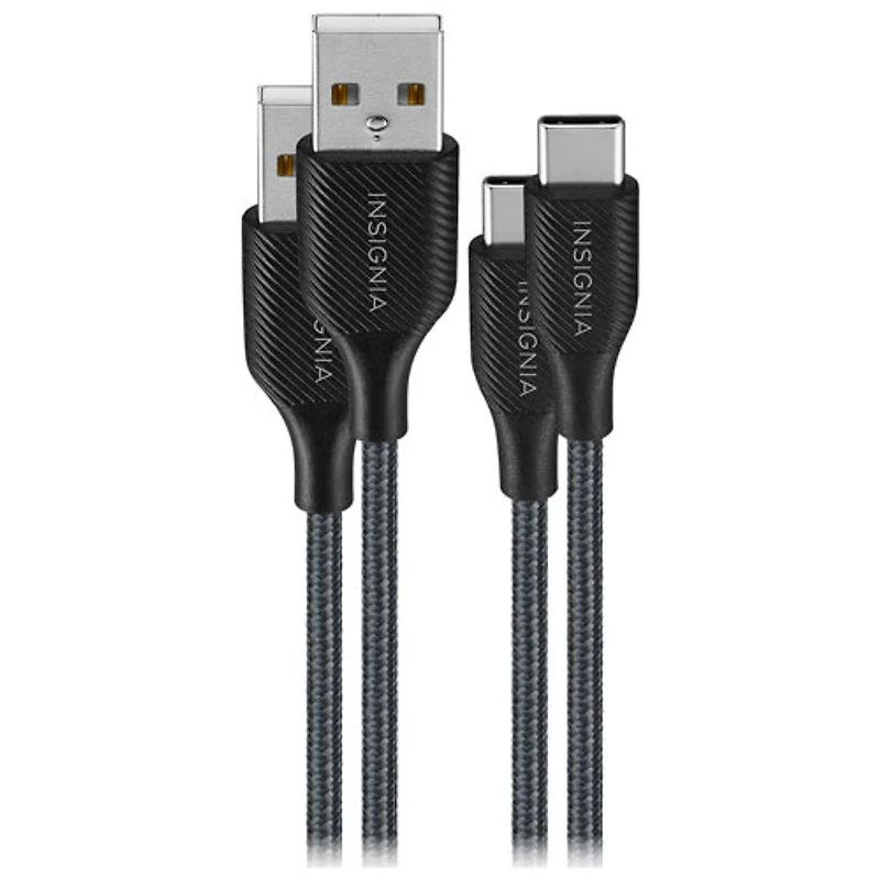 Insignia 1.8m (5.9 ft.) Braided USB-C to USB-A Cable (NS-MCA6CAB2-C) - 2 Pack - Charcoal - Only at Best Buy