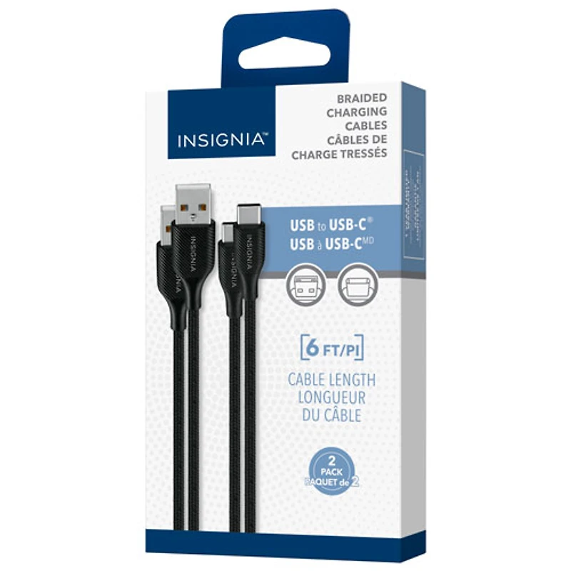 Câble tissé USB-C à USB-A de 1,8 m (5,9 pi) d'Insignia (NS-MCA6CAB2-C) - Paquet de 2 - Anthracite - Exclusivité Best Buy