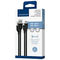 Insignia 1.8m (5.9 ft.) Braided USB-C to USB-A Cable (NS-MCA6CAB2-C) - 2 Pack - Charcoal - Only at Best Buy