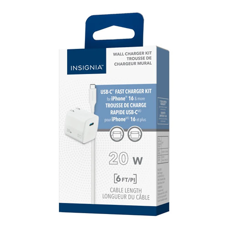 Trousse avec chargeur mural USB-C de 20 W d'Insignia (NS-MW320C1W24B-C) - Blanc - Exclusivité Best Buy