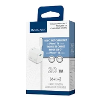 Trousse avec chargeur mural USB-C de 20 W d'Insignia (NS-MW320C1W24B-C) - Blanc - Exclusivité Best Buy