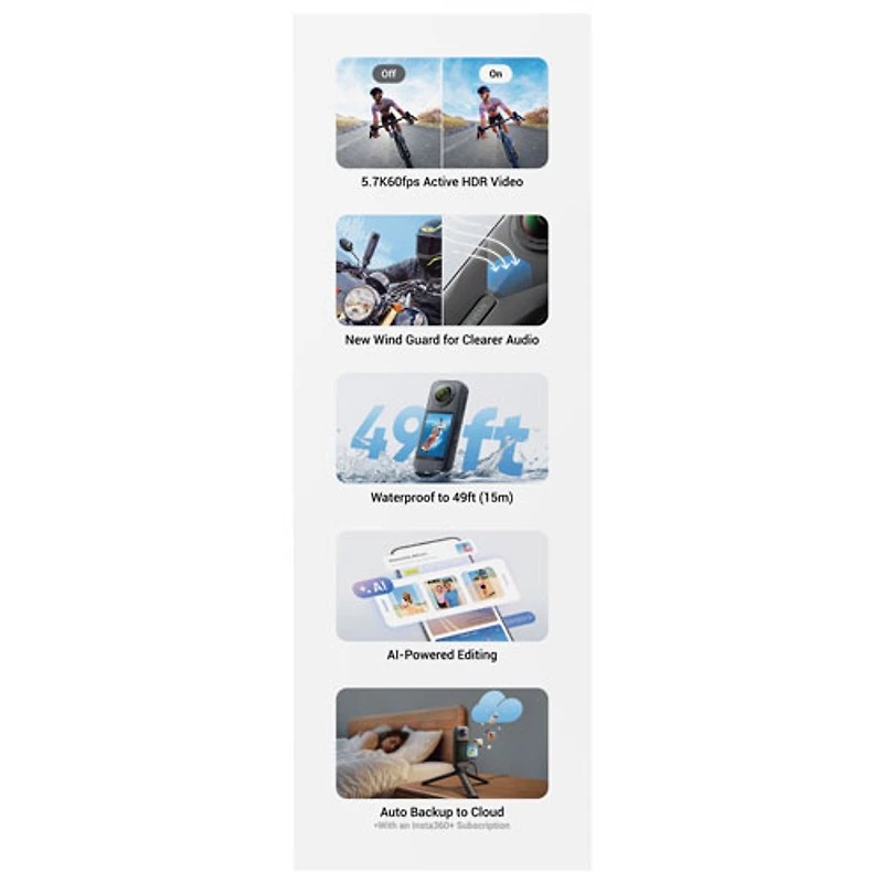 Insta360 X5 Waterproof 8k 360° Sports Camera Essentials Bundle