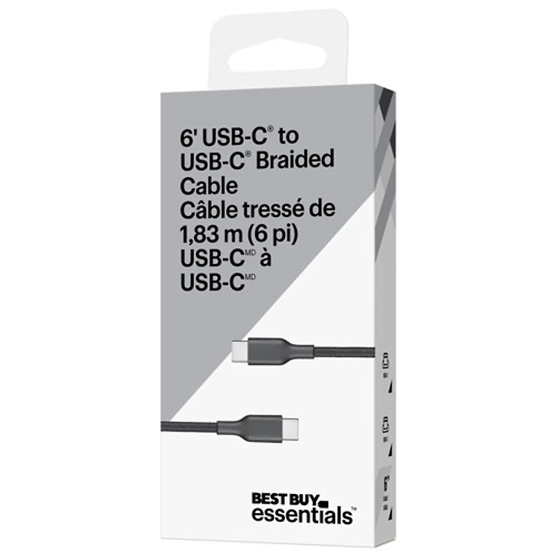 Câble tissé USB-C de 1,8 m (5,9 pi) de Best Buy Essentials (BE-MCA6CCB-C) - Noir - Exclusivité Best Buy