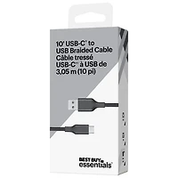Câble tissé USB-C à USB-A de 3 m (9,8 pi) de Best Buy Essentials (BE-MCA10CAB-C) - Noir - Exclusivité Best Buy