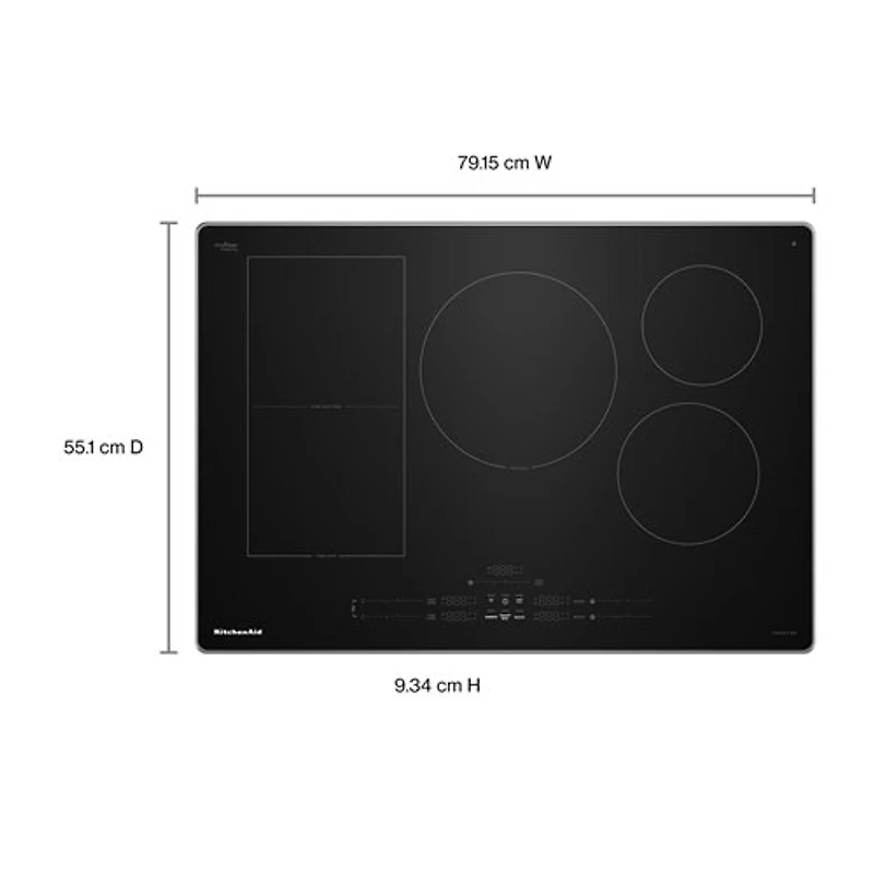 KitchenAid 30" 5-Element Temp Cook Induction Cooktop (KCIT730SSS) - Black Glass/Stainless Steel