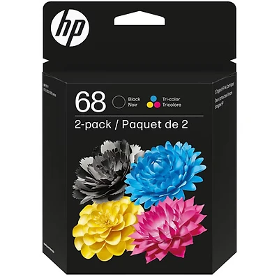 Cartouche d'encre couleur/noire d'origine HP 68 - Paquet de 2