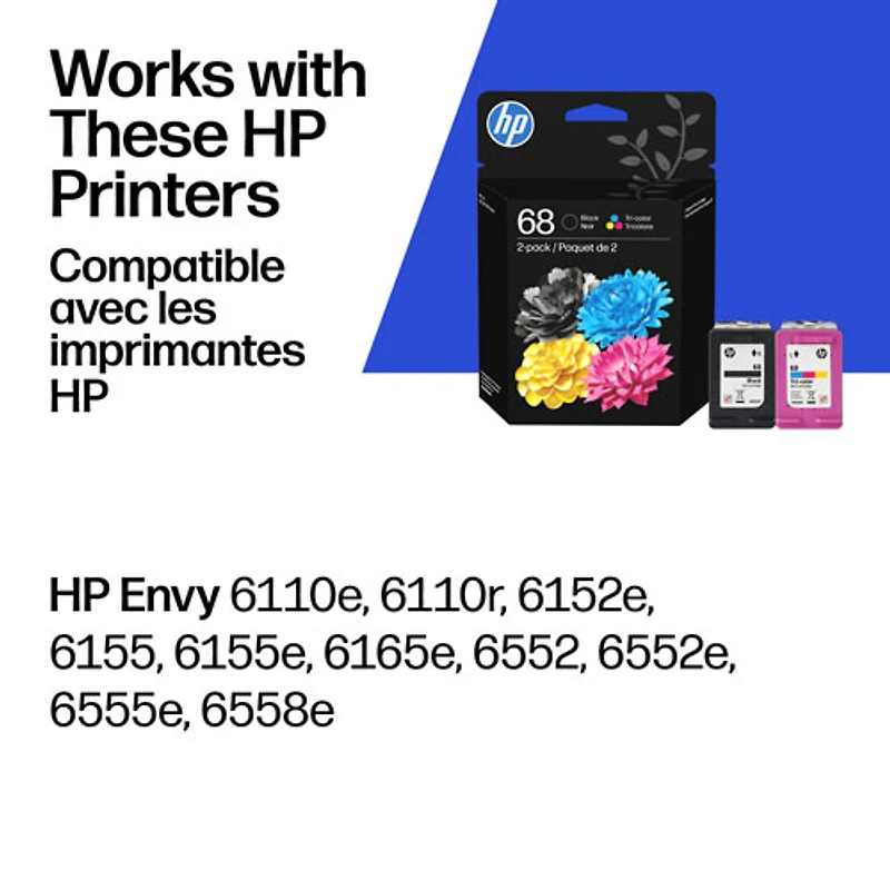 Cartouche d'encre couleur/noire d'origine HP 68 - Paquet de 2