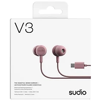 Écouteurs boutons avec fil essentiels V3 de Sudio Audio - Rose