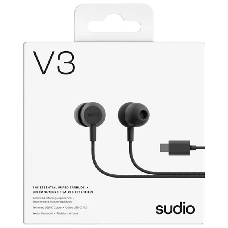Écouteurs boutons avec fil essentiels V3 de Sudio Audio - Noir