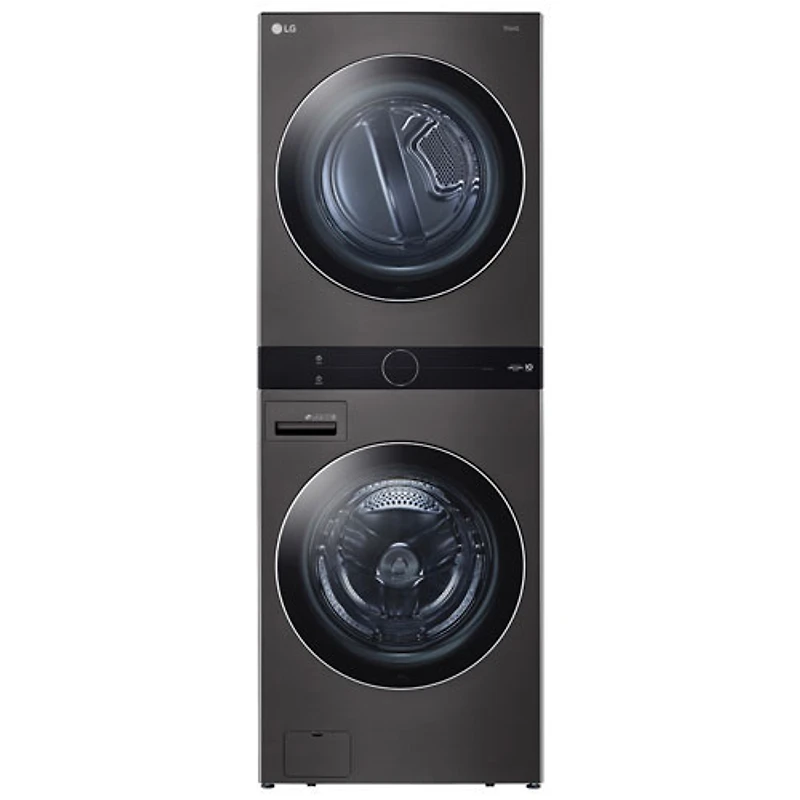Boîte ouverte - Duo laveuse à vapeur HE de 5,2 pi³ et sécheuse de 7,4 pi³ WashTower de LG - Noir - Parfait état