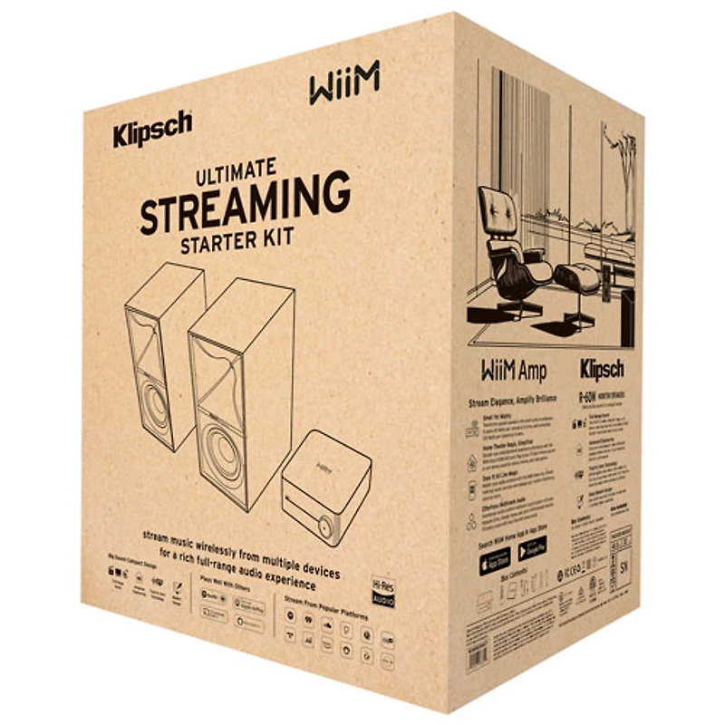 Klipsch R60M 340-Watt Bookshelf Dual Speakers with WiiM Amp Streaming Kit - Black