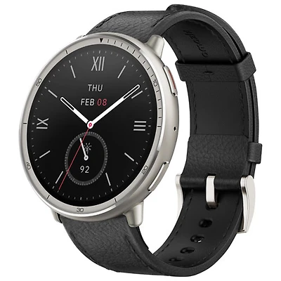 Amazfit Active 2 44mm Smartwatch with Leather Band & Heart Rate Monitor - Black