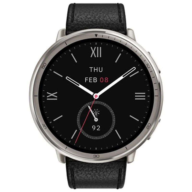 Montre intelligente Active 2 de 44 mm d'Amazfit avec bracelet de cuir et moniteur de fréquence cardiaque - Noir