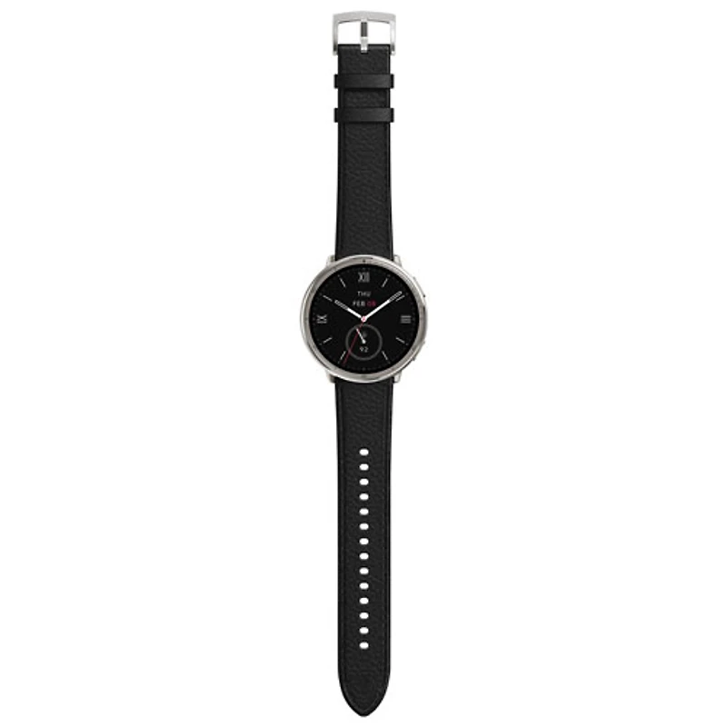 Montre intelligente Active 2 de 44 mm d'Amazfit avec bracelet de cuir et moniteur de fréquence cardiaque - Noir