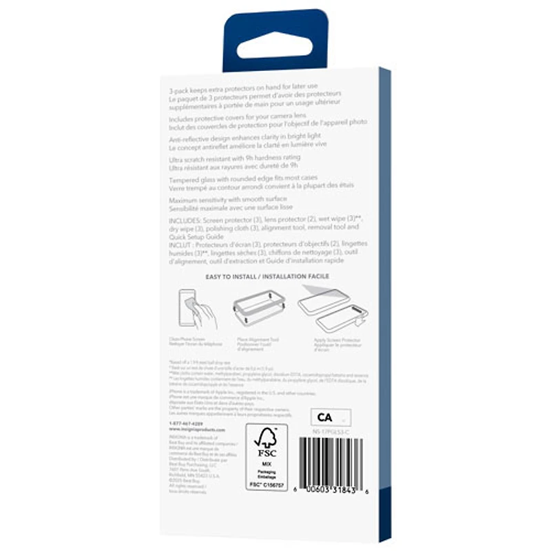 Insignia Glass Screen Protector with Camera Lens Protectors for iPhone 17 Pro - 3 Pack - Only at Best Buy