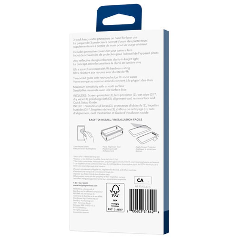 Insignia Glass Screen Protector with Camera Lens Protectors for iPhone Air - 3 Pack - Only at Best Buy