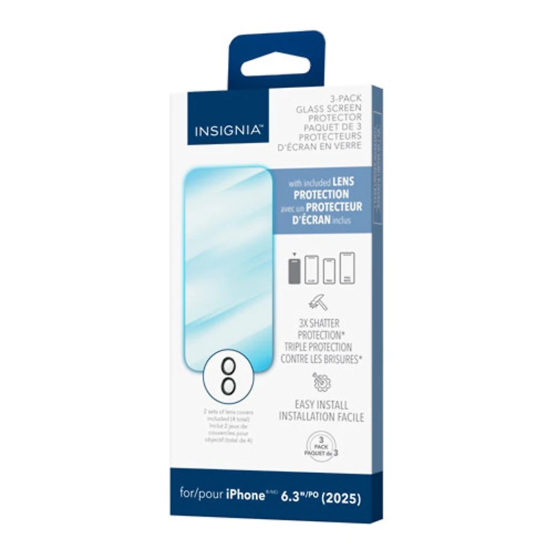 Insignia Glass Screen Protector with Camera Lens Protectors for iPhone - 3 Pack - Only at Best Buy