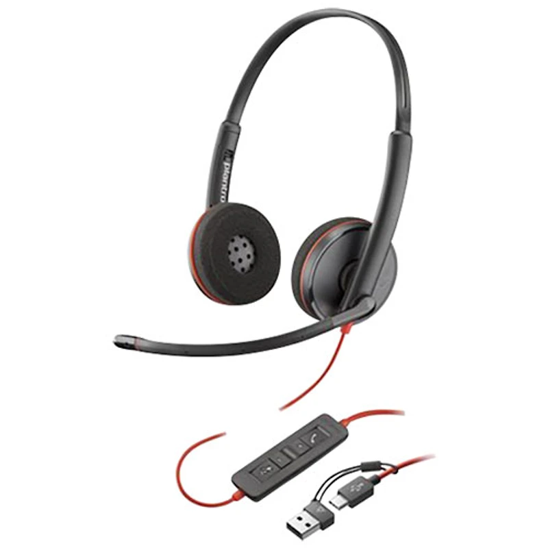Casque d'écoute à suppression du bruit supra-auriculaire Poly Blackwire 3200 de HP - Noir