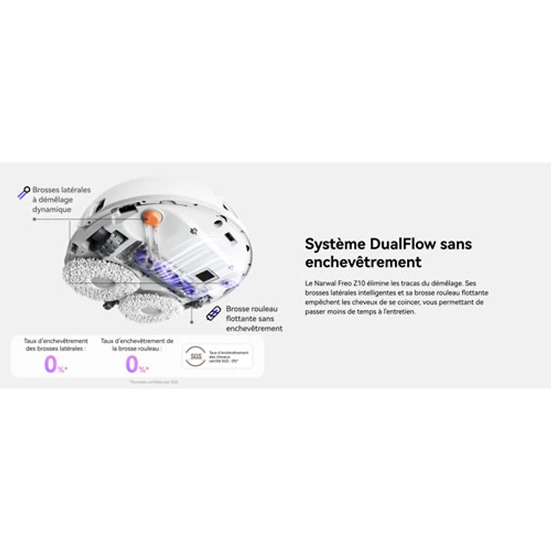 Aspirateur robot à vadrouille avec connectivité Wi-Fi Freo Z10 de Narwal avec ensemble de vadrouille en prime - Blanc